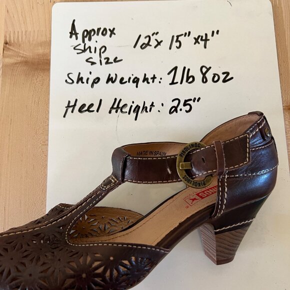 Pikolinos Floral Cutout T-Strap Heels Brown Leather Size 38 EU 7.5-8 US - Picture 13 of 13